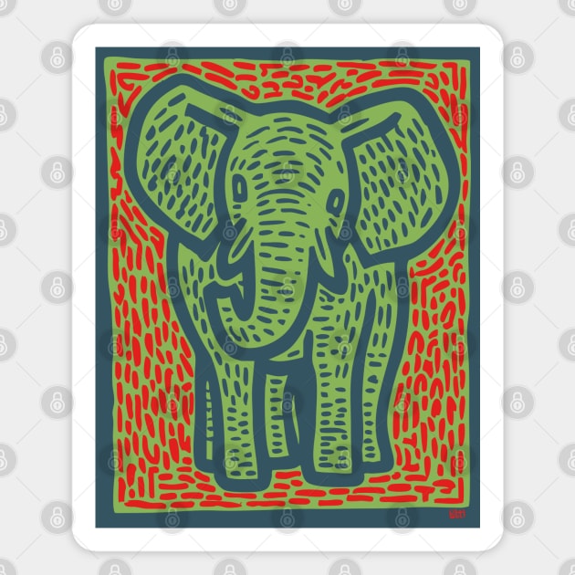 Gentle Elephant Linocut Art for Calming Jungle Nursery Decor Magnet by TuncGK